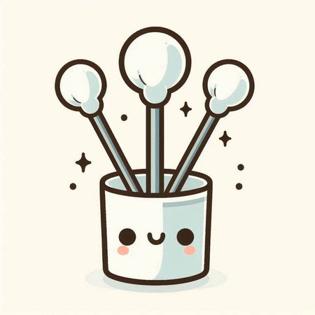 Cute cartoon vector illustration of cotton swabs in a vase.のイラスト素材