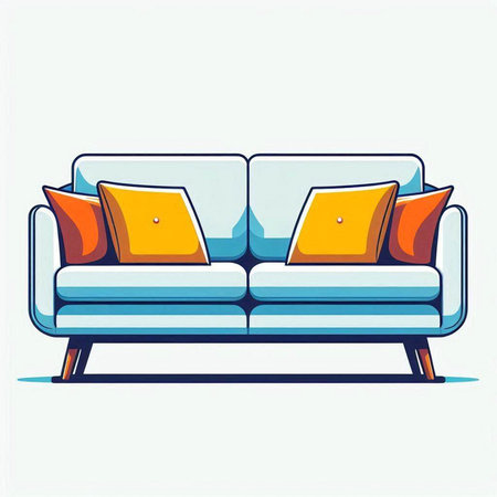Sofa with orange cushions. Vector illustration in flat styleのイラスト素材