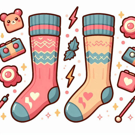 Vector illustration of a set of cute socks with different things. Cartoon style.のイラスト素材
