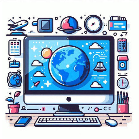 Flat design modern vector illustration concept of online education, distance learning, e-learning.のイラスト素材