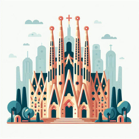 Church of the Sacred Heart of Jesus. Vector illustration in flat styleのイラスト素材