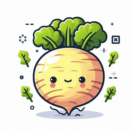 Cute kawaii turnip vegetable character. Vector illustration.のイラスト素材