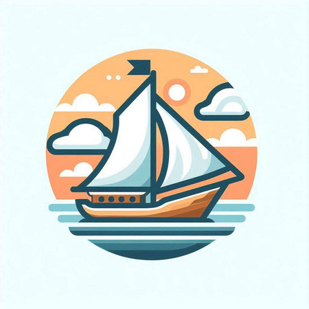 Sailing boat in the sea. Vector illustration in flat style.のイラスト素材