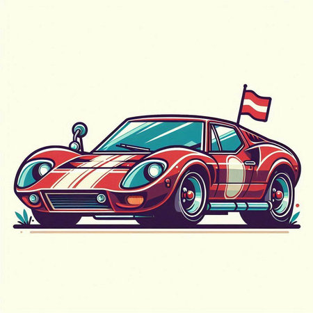 Vintage sport car vector illustration with American flag on top side.のイラスト素材