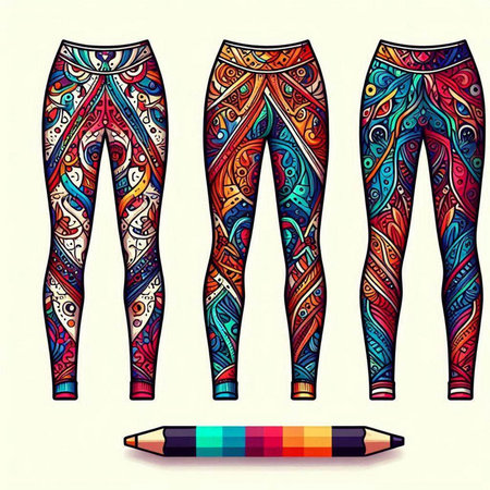 Set of women's leggings with ethnic ornament. Vector illustrationのイラスト素材