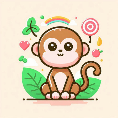 Cute cartoon monkey sitting on the grass. Vector illustration for your designのイラスト素材