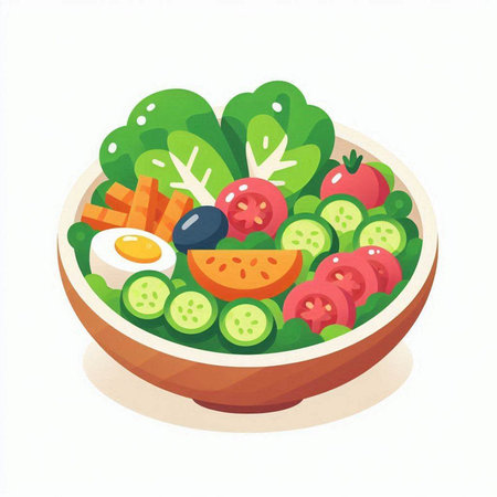Vegetable salad in a bowl. Healthy food. Vector illustration.のイラスト素材