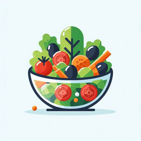 Healthy salad in a bowl. Vector illustration in flat style.のイラスト素材