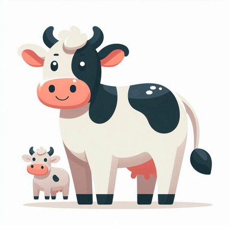 Cute cartoon cow and calf. Farm animal. Vector illustration.のイラスト素材