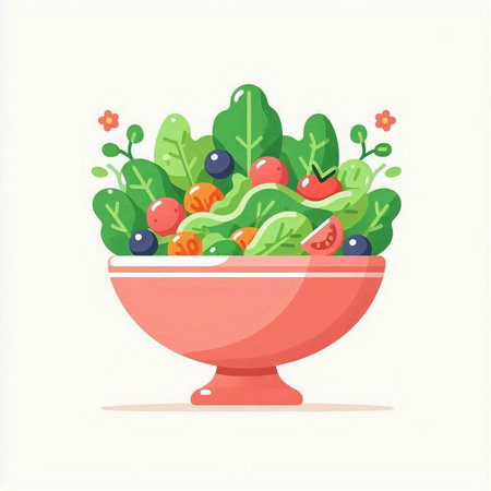 Vegetable salad in a bowl. Vector illustration in flat styleのイラスト素材