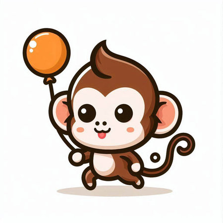 Cute monkey with balloon on white background. Vector cartoon illustration.のイラスト素材