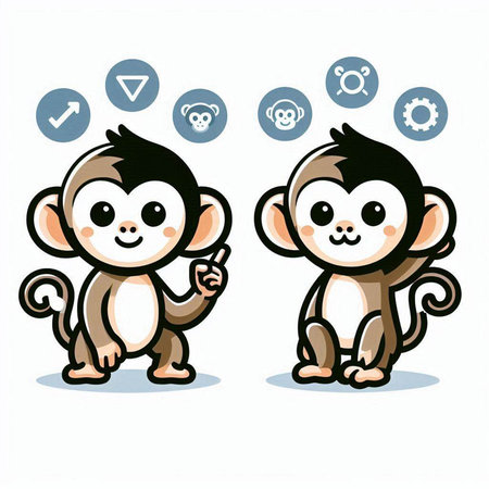 Monkey icon set. Cute cartoon character. Vector illustration.のイラスト素材