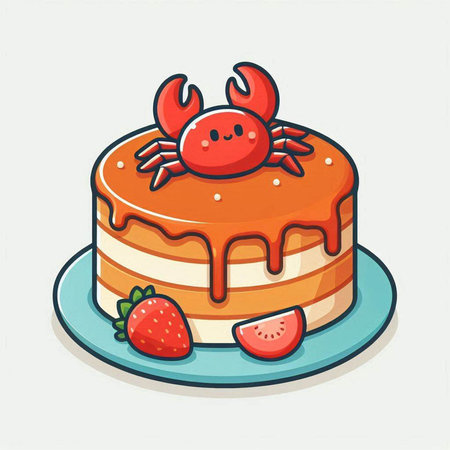 Cute cartoon crab cake vector illustration. Cute cartoon crab cake icon.のイラスト素材