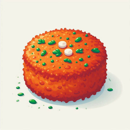 Illustration of a cake with green peas on a white background.のイラスト素材