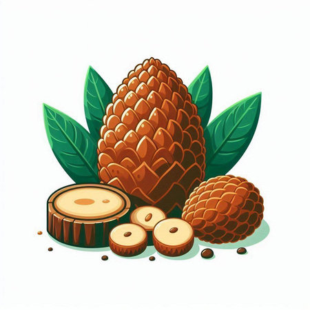 Pineapples with leaves on white background. Vector illustration.のイラスト素材