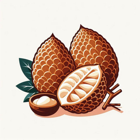 Litchi fruit. Exotic tropical fruit. Vector illustration.のイラスト素材