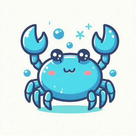 Cute blue crab character. Vector flat cartoon illustration. Isolated on white backgroundのイラスト素材