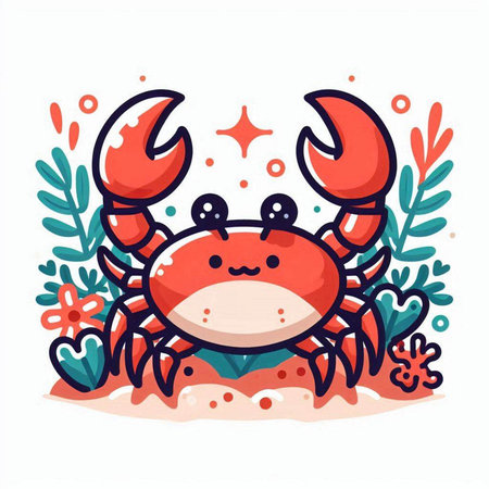 Cute cartoon crab. Hand drawn vector illustration. Isolated on white background.のイラスト素材