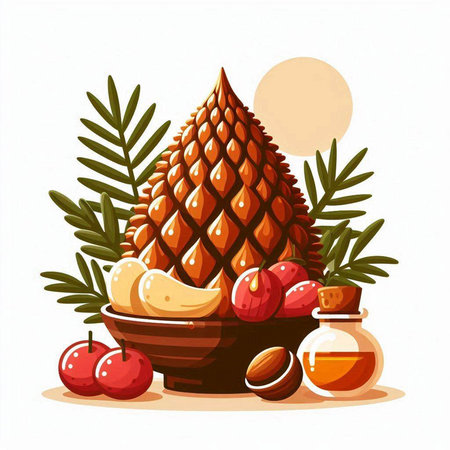 Illustration of a honey diwali with fruit and oil.のイラスト素材