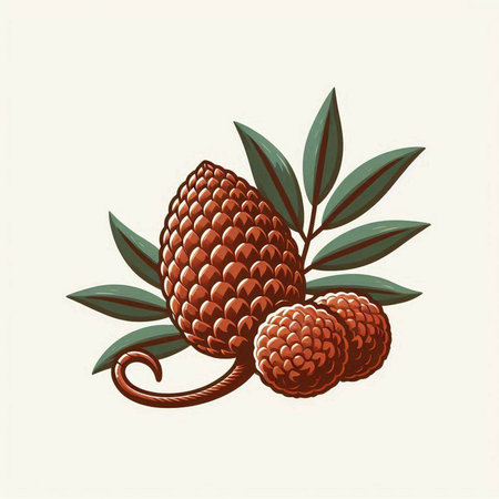 Lychee fruit with leaves isolated on white background. Vector illustration.のイラスト素材