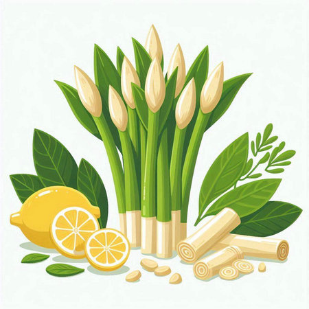 Lemons and lemons with green leaves. Vector illustration.のイラスト素材