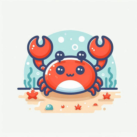 Cute crab on the beach. Vector illustration in cartoon style.のイラスト素材