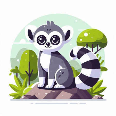 Cute lemur in the forest. Vector illustration in flat styleのイラスト素材