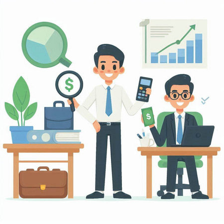 Businessman in office. Male character in flat style. Vector illustrationのイラスト素材