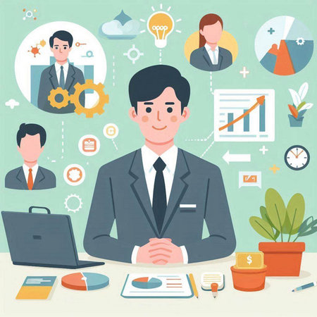 Businessman in office. Flat design style modern vector illustration concept.のイラスト素材