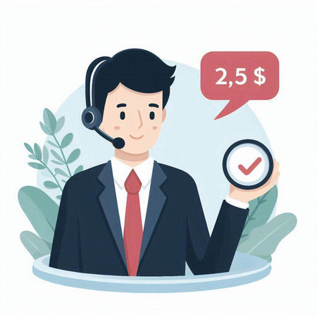 Call center operator with a headset. Flat design. Vector illustration.のイラスト素材