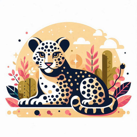 Cheetah in the desert. Wild animals. Vector illustration.のイラスト素材