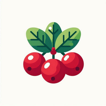 Cranberries with green leaves on a white background. Vector illustration.のイラスト素材