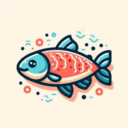Cute cartoon fish. Hand drawn vector illustration in doodle style.のイラスト素材