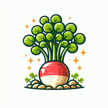 Illustration of a broccoli plant with the flag of Indonesia on a white backgroundのイラスト素材