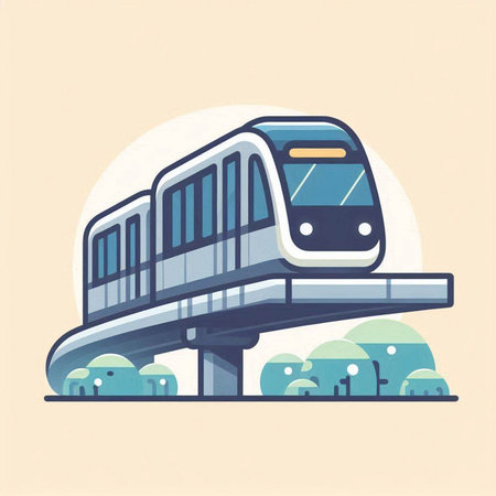 Train on the bridge. Public transport. Vector illustration in flat styleのイラスト素材
