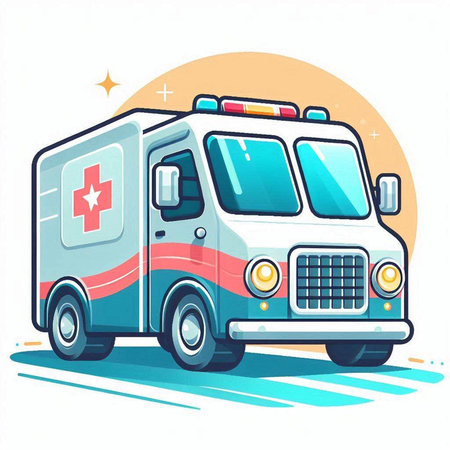 Ambulance car on white background. Vector illustration in cartoon style.のイラスト素材
