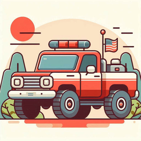Flat vector illustration of an off road vehicle with a red roof.のイラスト素材