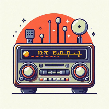 Retro radio. Vector illustration in flat style. Vintage style.のイラスト素材