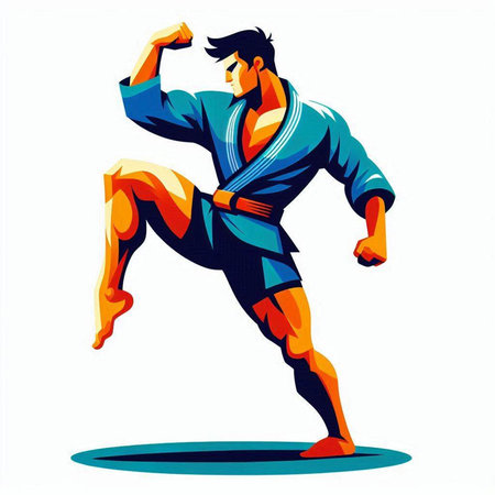 Kung fu fighter. Vector illustration of a kung fu fighter.のイラスト素材