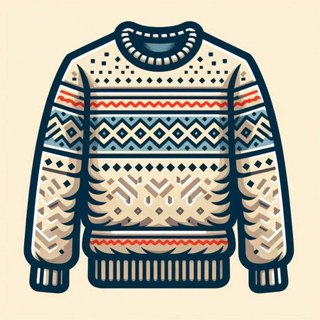 Warm knitted sweater with a pattern. Vector illustration in retro style.のイラスト素材