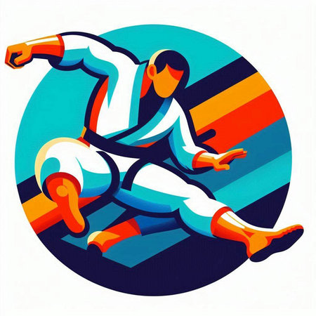 Karate vector illustration. Martial arts fighter with a sword in his hand.のイラスト素材