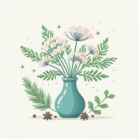 Bouquet of herbs in a vase. Vector illustration.のイラスト素材
