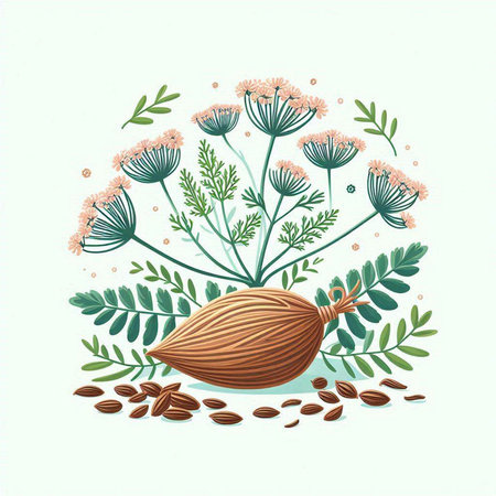 Cardamom, fennel and coffee beans. Hand drawn vector illustration.のイラスト素材