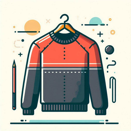 Woolen sweater on a hanger in retro style. Vector illustration.のイラスト素材