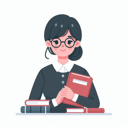 Young female teacher with books. Vector illustration in a flat style.のイラスト素材