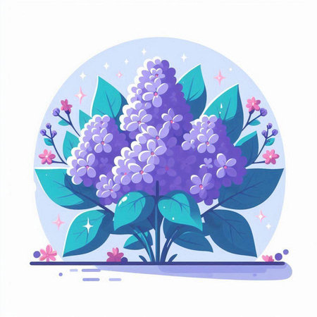 Flowering branch of lilac. Vector illustration in a flat style.のイラスト素材