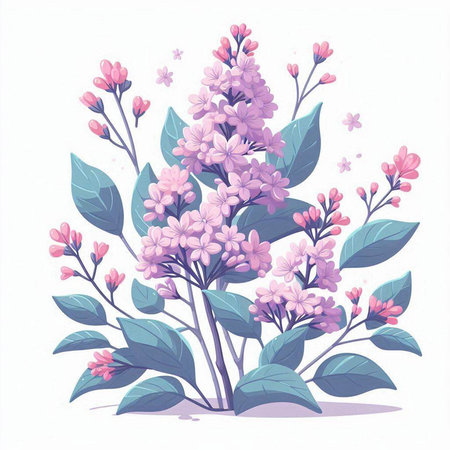 Bouquet of lilac flowers on a white background. Vector illustration.のイラスト素材