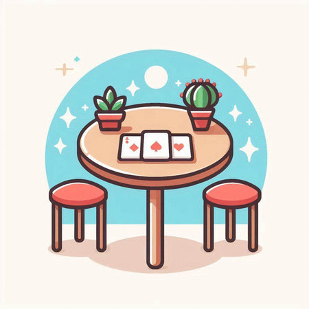 Cute vector illustration of a wooden table in a cafe or coffee shop.のイラスト素材