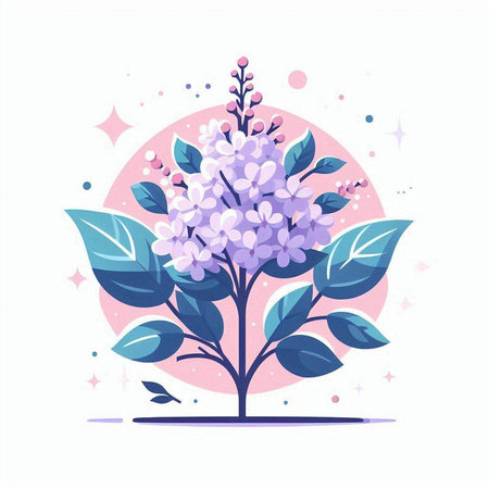 Flowering lilac branch. Vector illustration in flat style.のイラスト素材