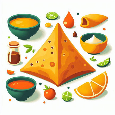 Vector illustration of a set of different types of soups and sauces.のイラスト素材